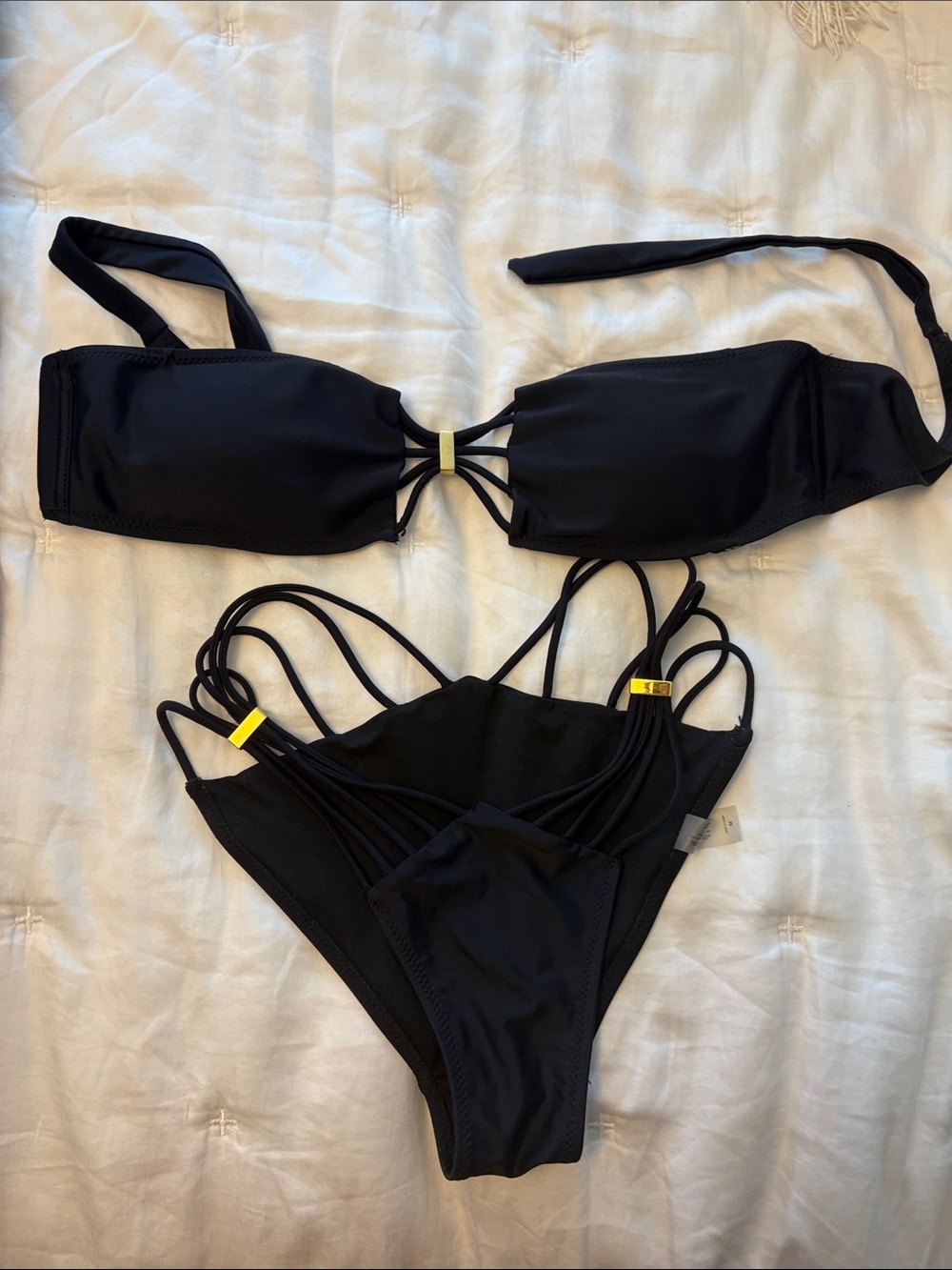 Black Strappy Bandeau Bikini Set - Women Swim
